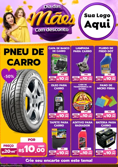 Modelo de Encarte para Encarte A4 Vertical com o tema Dia das Mães com Desconto para Auto peças
