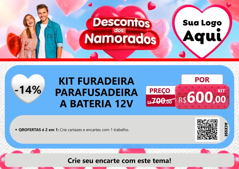 Modelo de Cartaz para Cartaz A4 Horizontal com o tema Descontos dos Namorados para Maquinas e Ferramentas