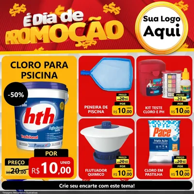 Modelo de Rede Social para Feed Facebook com o tema É Dia De Promoção para Produtos para Piscina