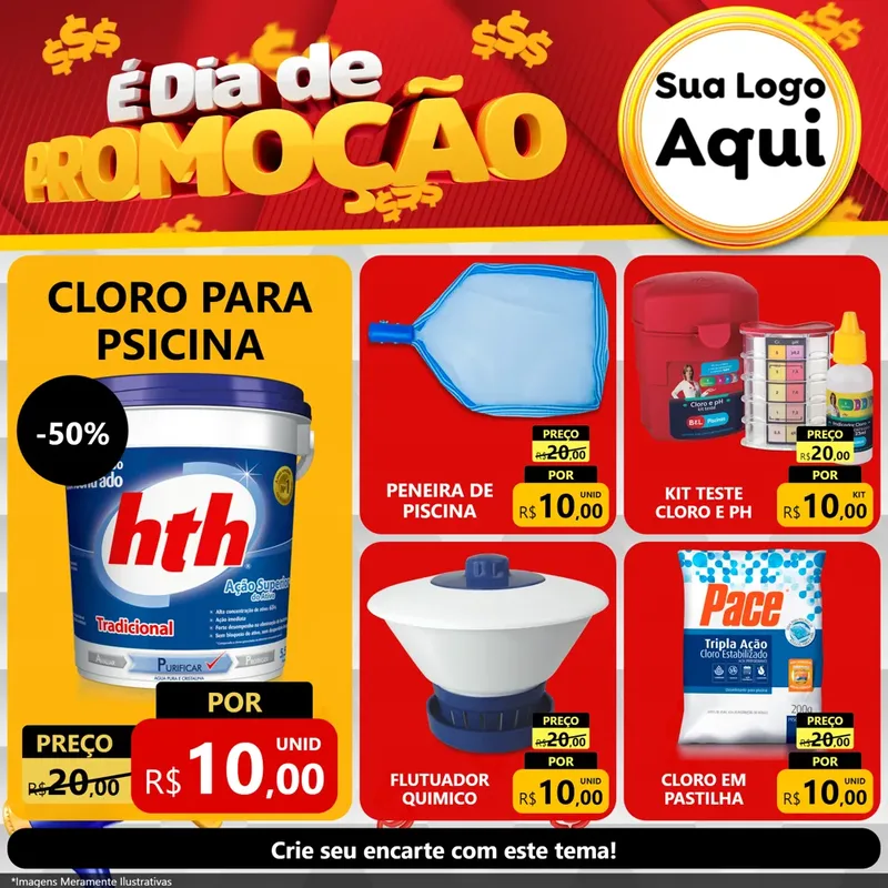 Modelo de Rede Social para Feed Facebook com o tema É Dia De Promoção para Produtos para Piscina