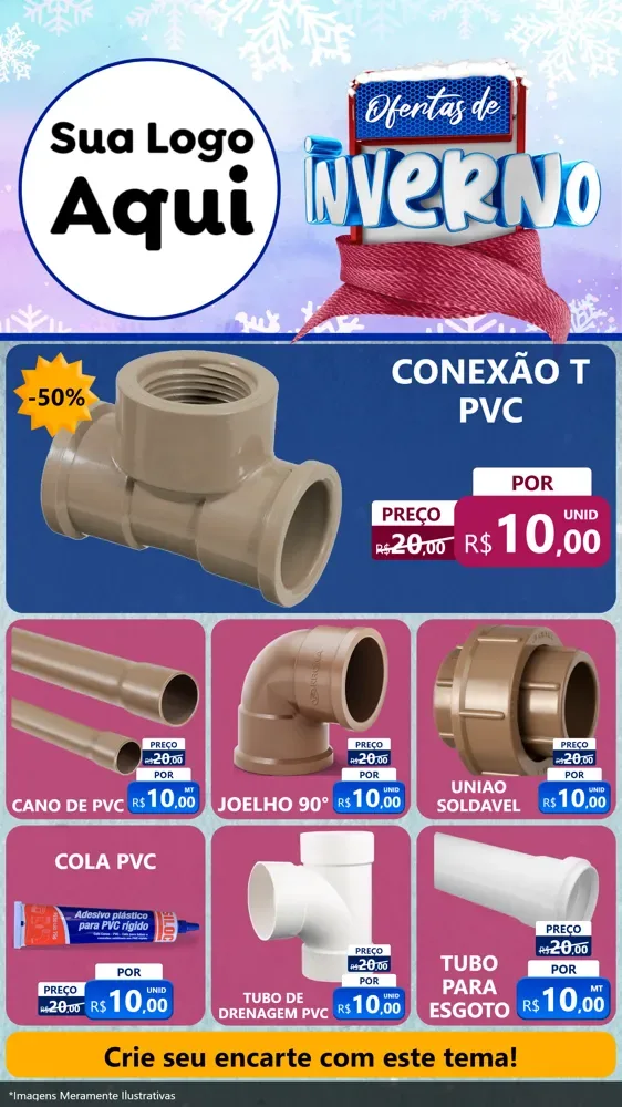 Modelo de Rede Social para Stories com o tema Ofertas de Inverno para Tubos e conexões