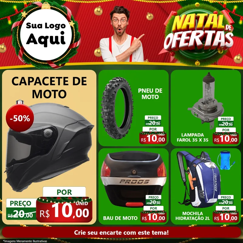 Modelo de Rede Social para Feed Facebook com o tema Natal de Ofertas para Moto peças