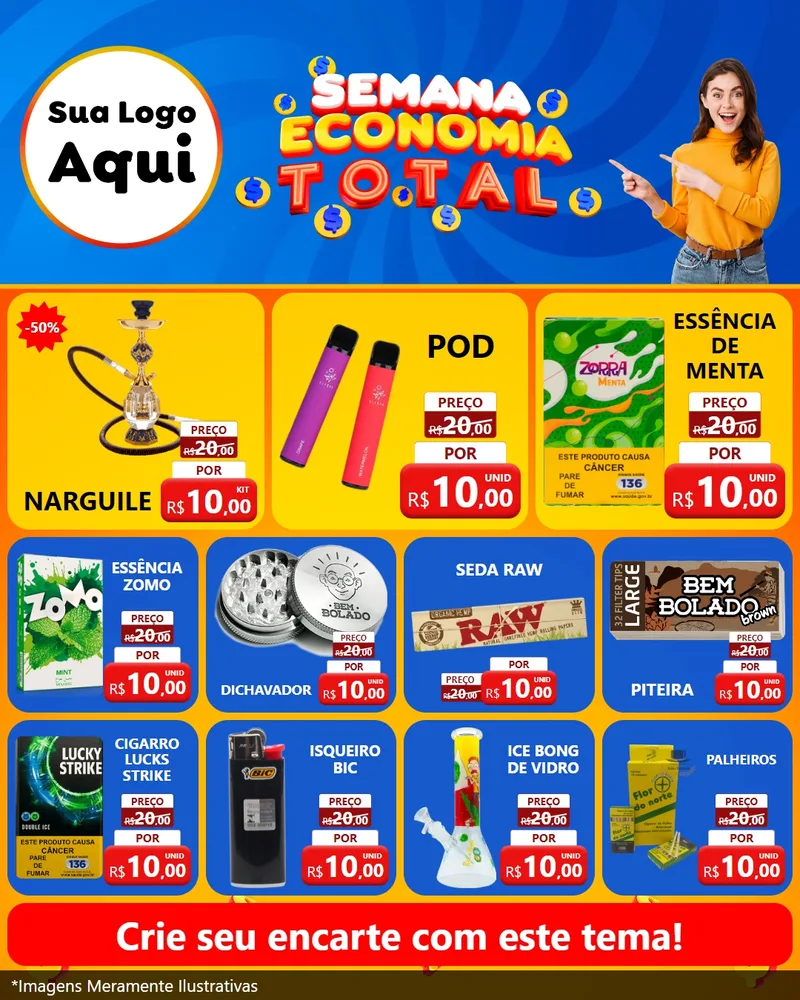 Modelo de Rede Social para Feed Instagram com o tema Semana Economia Total para Tabacaria
