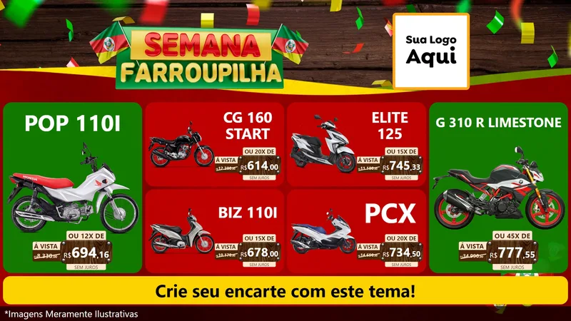 Modelo de TV para TV Horizontal com o tema Semana Farroupilha para Concessionaria de Motos