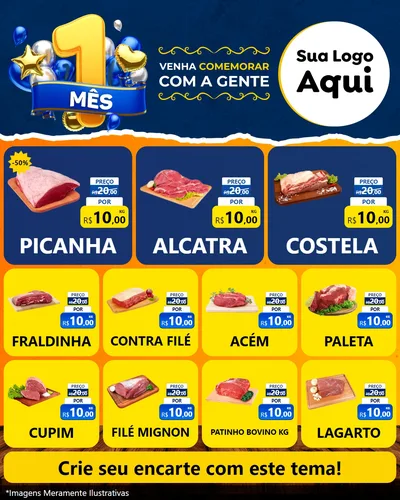 Modelo de Rede Social para Feed Instagram com o tema Um Mês de Aniversário para Açougue