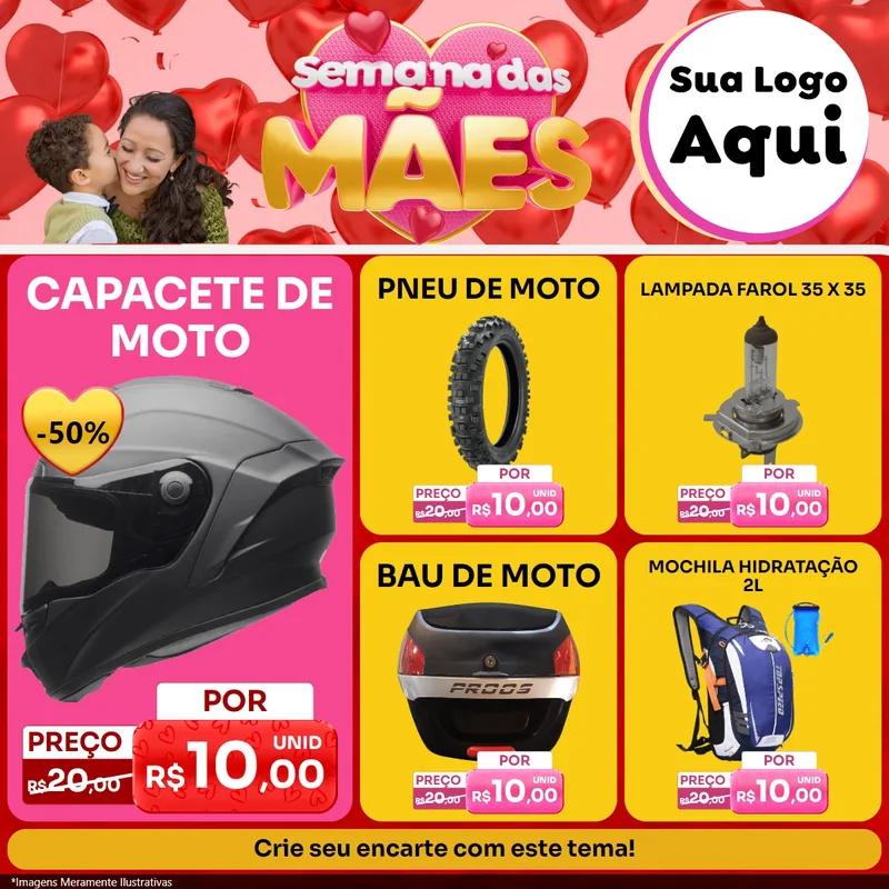 Modelo de Rede Social para Feed Facebook com o tema Semana Das Mães para Moto peças
