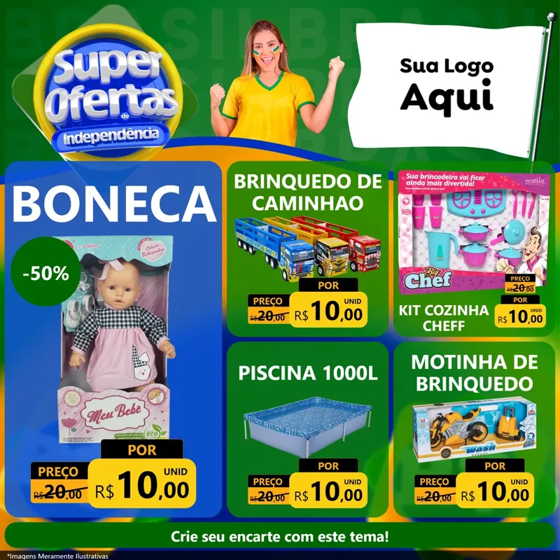 Modelo de Rede Social para Feed Facebook com o tema Super Ofertas de Independência para Brinquedos