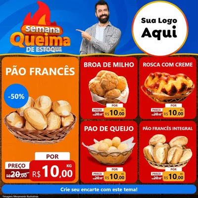 Modelo de Rede Social para Feed Facebook com o tema Semana Queima de Estoque para Padaria