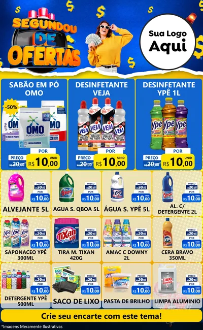 Modelo de Encarte para Encarte Grande com o tema Segundou de Ofertas para Produtos de Limpeza
