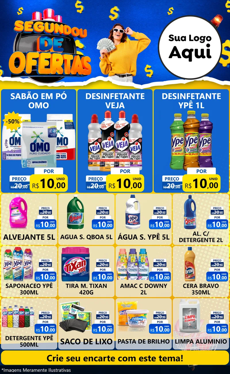 Modelo de Encarte para Encarte Grande com o tema Segundou de Ofertas para Produtos de Limpeza