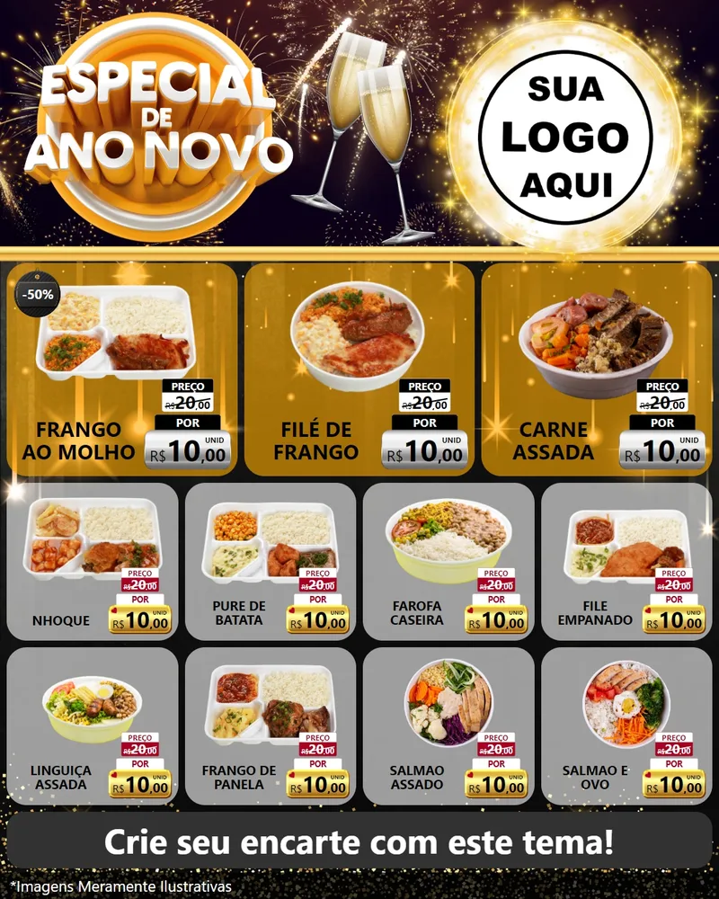 Modelo de Rede Social para Feed Instagram com o tema Especial de Ano Novo para Restaurante