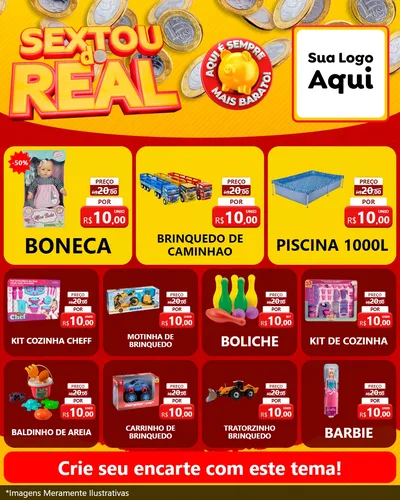 Modelo de Rede Social para Feed Instagram com o tema Sextou do Real para Brinquedos