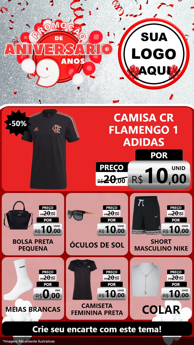 Modelo de Rede Social para Stories com o tema Promoção de Aniversário - 9 Anos para Roupas e acessórios
