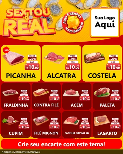 Modelo de Rede Social para Feed Instagram com o tema Sextou do Real para Açougue