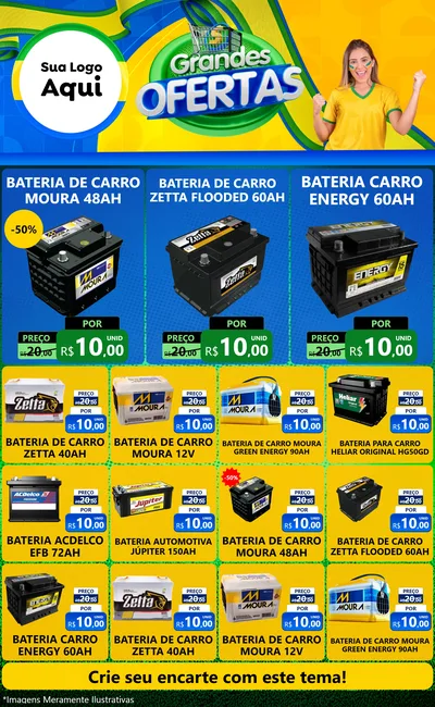Modelo de Encarte para Encarte Grande com o tema Grandes Ofertas para Baterias Elétricas