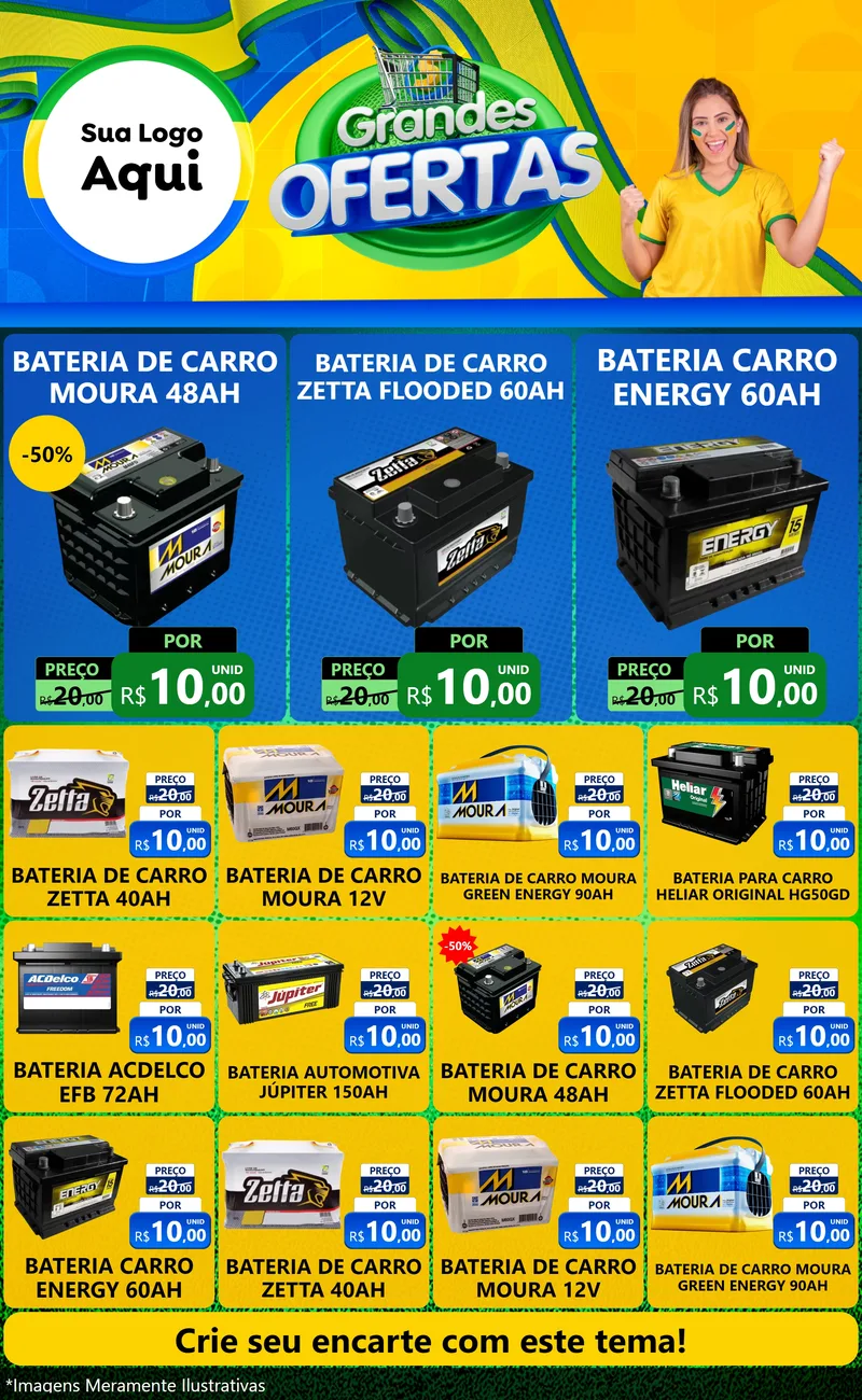 Modelo de Encarte para Encarte Grande com o tema Grandes Ofertas para Baterias Elétricas