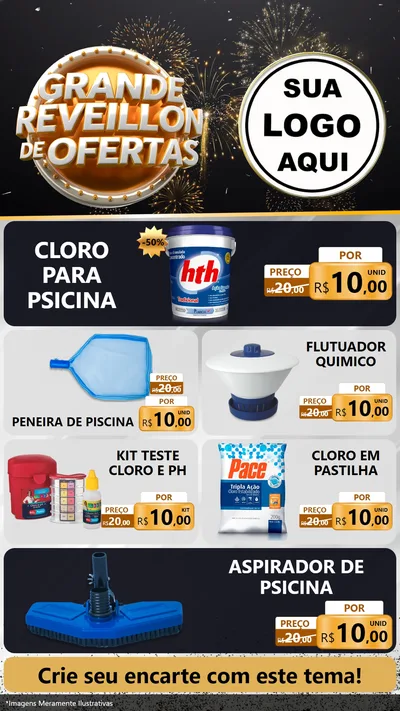 Modelo de TV para TV Vertical com o tema Grande Réveillon de Ofertas para Produtos para Piscina