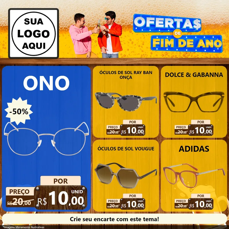 Modelo de Rede Social para Feed Facebook com o tema Ofertas de Fim de Ano para Óticas