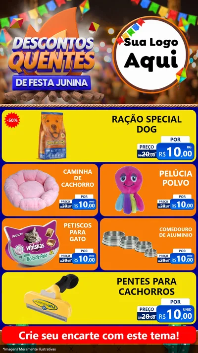 Modelo de TV para TV Vertical com o tema Descontos Quentes de Festa Junina para Pet Shop