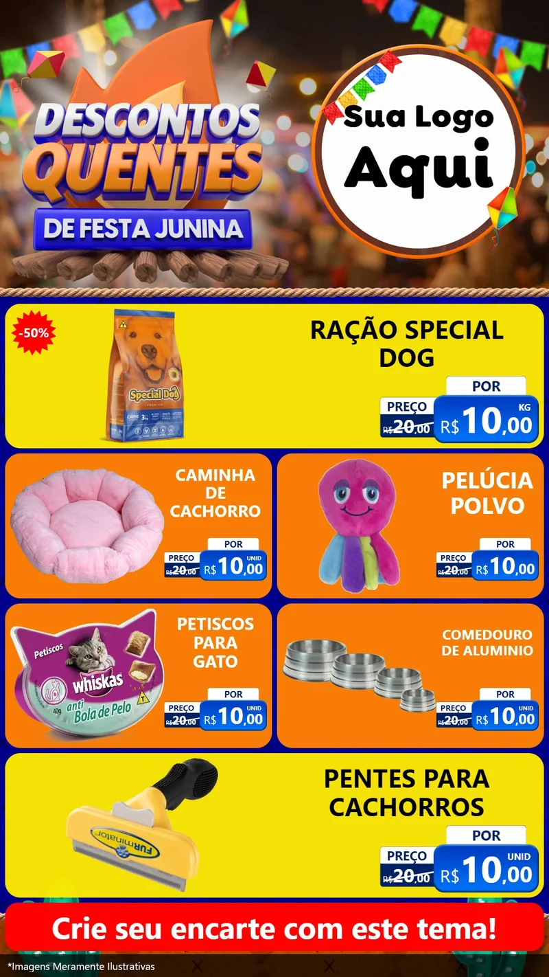 Modelo de TV para TV Vertical com o tema Descontos Quentes de Festa Junina para Pet Shop