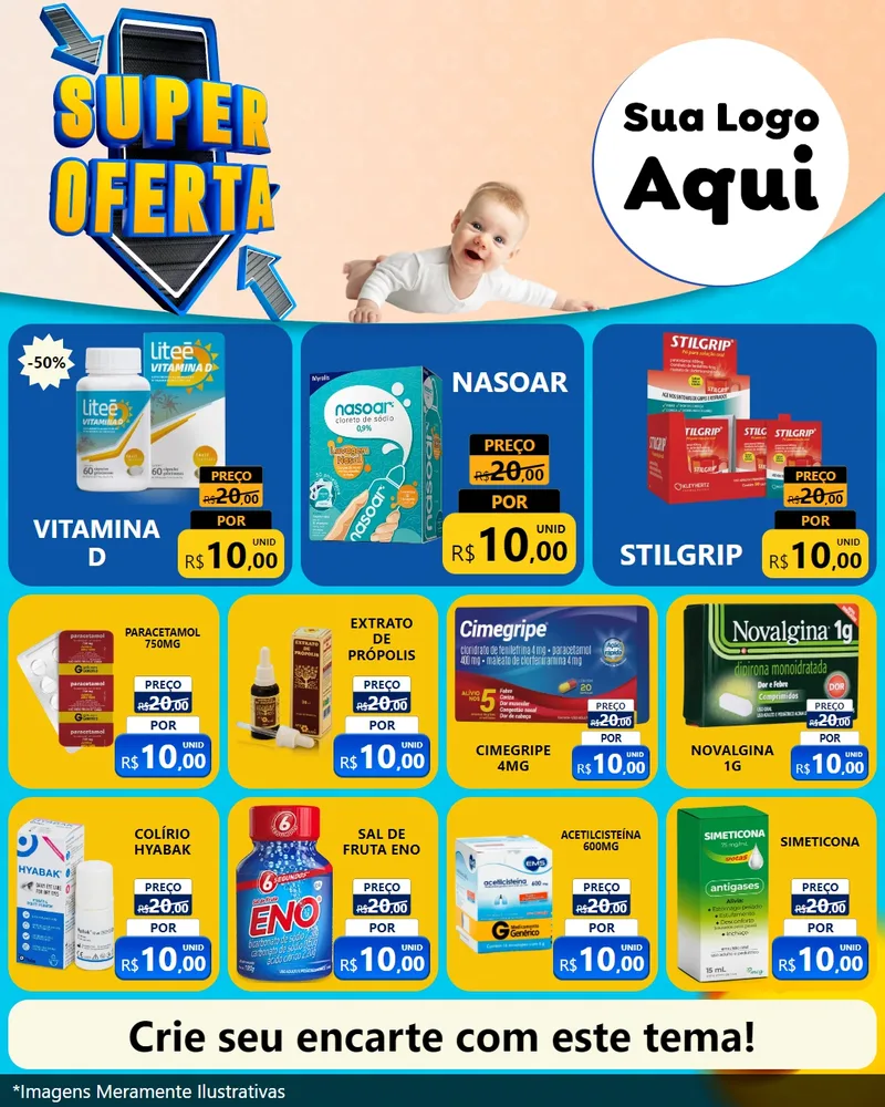 Modelo de Rede Social para Feed Instagram com o tema Super Oferta - Bebê para Farmácia