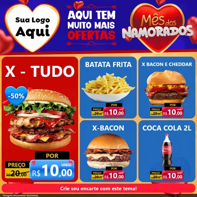 Modelo de Rede Social para Feed Facebook com o tema Mês dos Namorados para Hamburgueria
