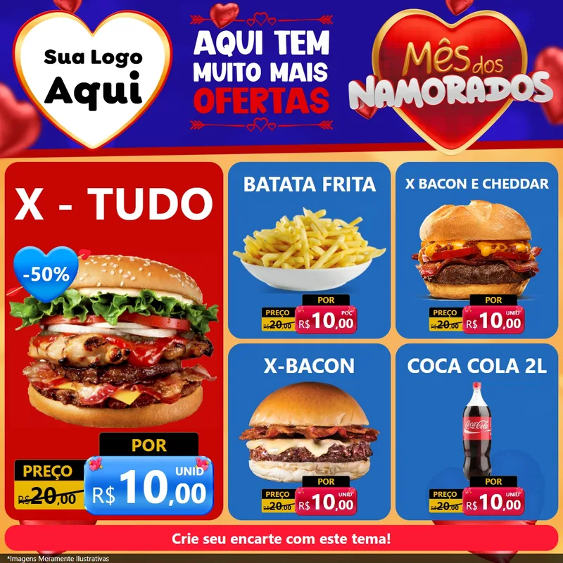 Modelo de Rede Social para Feed Facebook com o tema Mês dos Namorados para Hamburgueria