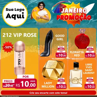Modelo de Rede Social para Feed Facebook com o tema Janeiro de Promoção para Perfumes