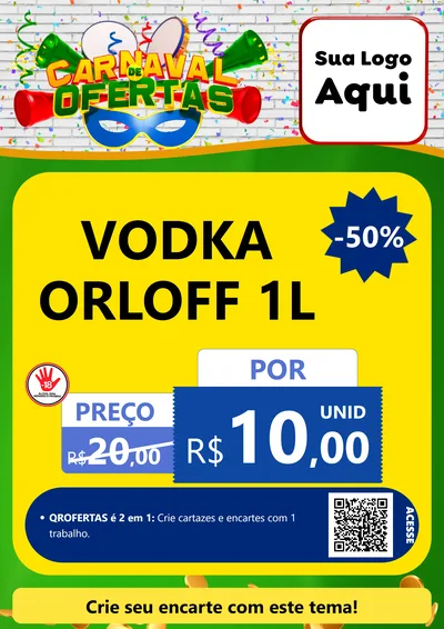 Modelo de Cartaz para Cartaz A4 Vertical com o tema Carnaval de Ofertas para Distribuidora de bebidas