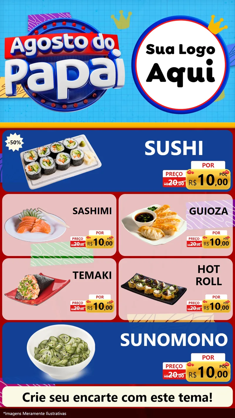 Modelo de TV para TV Vertical com o tema Agosto do Papai para Comida japonesa