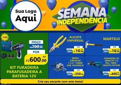 Modelo de Encarte para Encarte A4 Horizontal com o tema Semana da Independência para Maquinas e Ferramentas