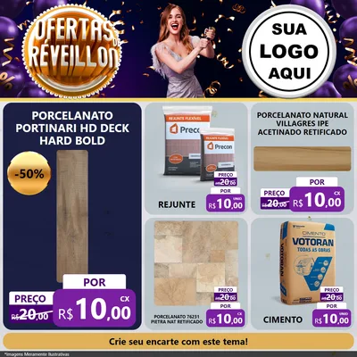Modelo de Rede Social para Feed Facebook com o tema Ofertas de Réveillon para Pisos e revestimentos