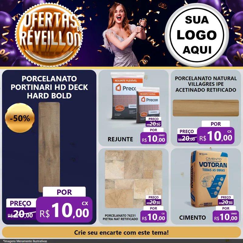 Modelo de Rede Social para Feed Facebook com o tema Ofertas de Réveillon para Pisos e revestimentos