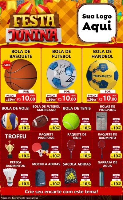 Modelo de Encarte para Encarte Grande com o tema Festa Junina para Artigos Esportivos