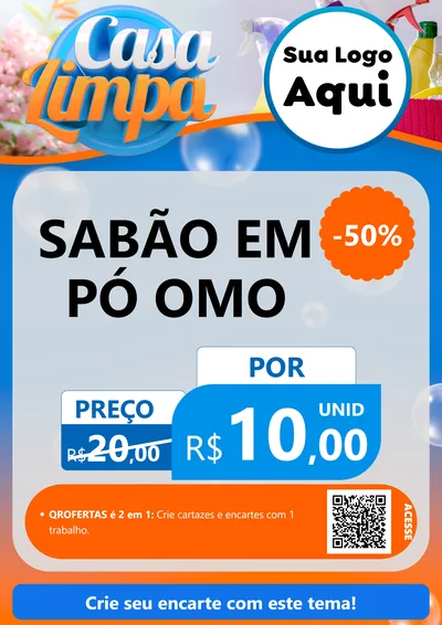Modelo de Cartaz para Cartaz A4 Vertical com o tema Casa Limpa para Produtos de Limpeza