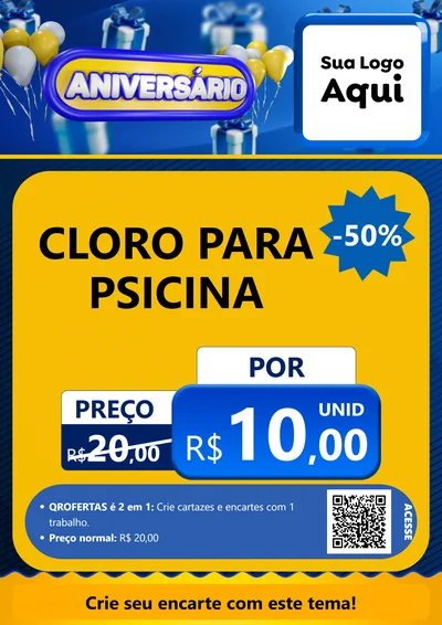 Modelo de Cartaz para Cartaz A4 Vertical com o tema Aniversário para Produtos para Piscina