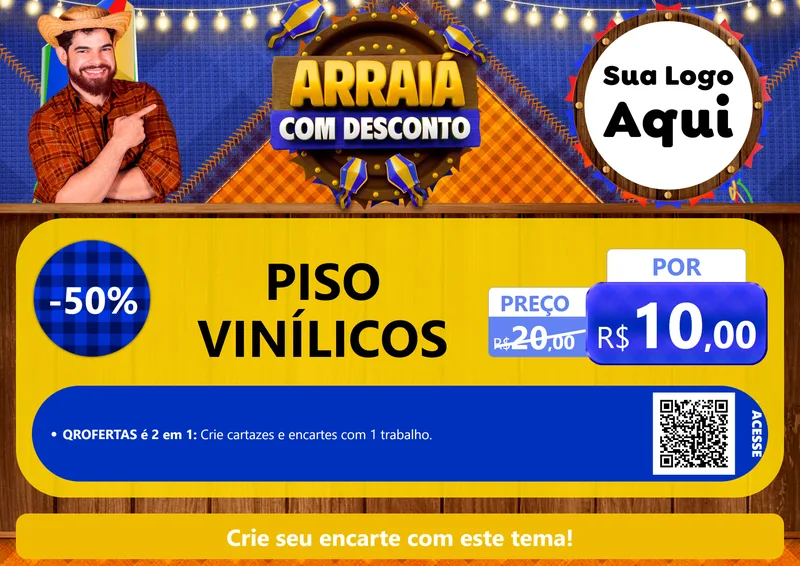 Modelo de Cartaz para Cartaz A4 Horizontal com o tema Arraiá Com Desconto para Material para Construção