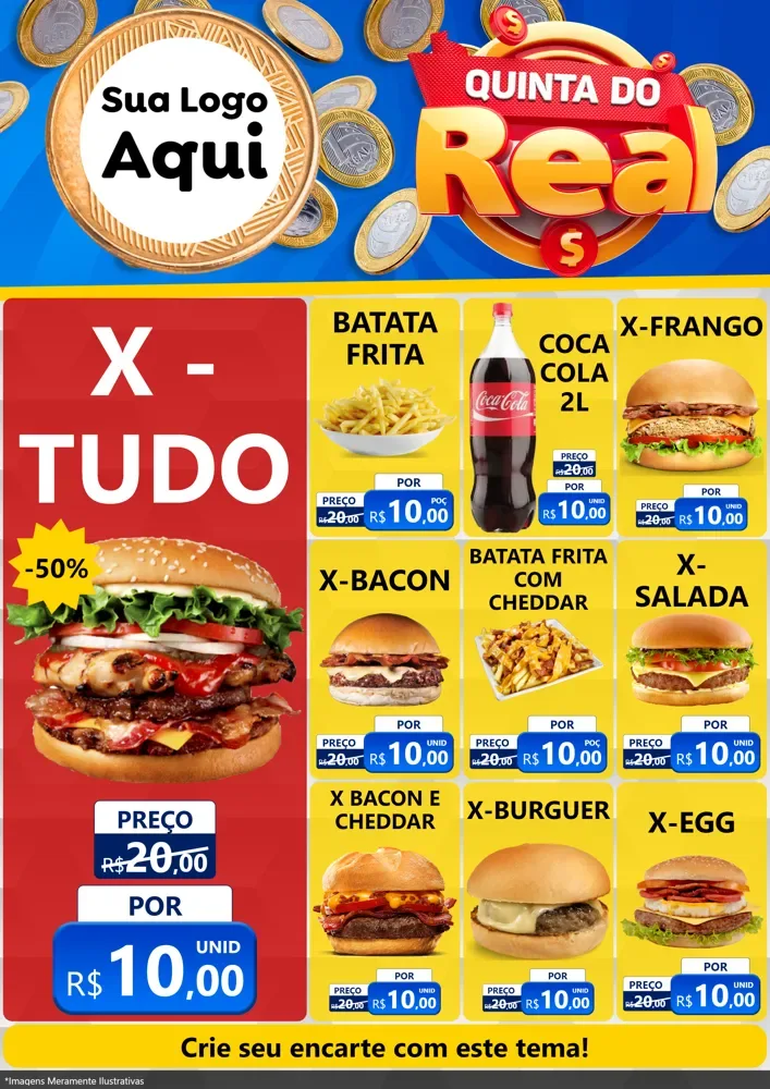 Modelo de Encarte para Encarte A4 Vertical com o tema Quinta do Real para Hamburgueria