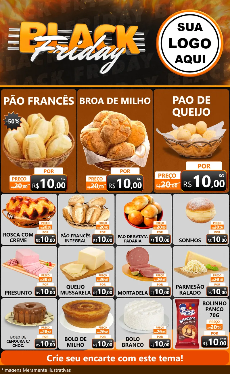 Modelo de Encarte para Encarte Grande com o tema Black Friday para Padaria