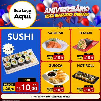 Modelo de Rede Social para Feed Facebook com o tema Aniversário para Comida japonesa