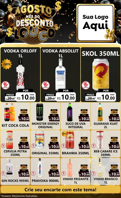 Modelo de Encarte para Encarte Grande com o tema Agosto Mês do Desconto Louco para Distribuidora de bebidas