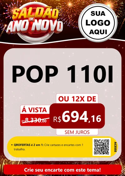 Modelo de Cartaz para Cartaz A4 Vertical com o tema Saldão de Ano Novo para Concessionaria de Motos