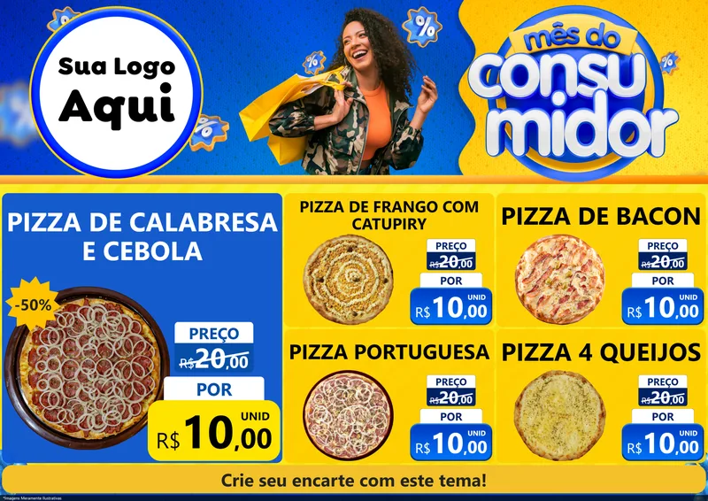 Modelo de Encarte para Encarte A4 Horizontal com o tema Mês do Consumidor para Pizzaria