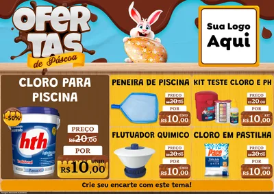 Modelo de Encarte para Encarte A4 Horizontal com o tema Ofertas de Páscoa para Produtos para Piscina