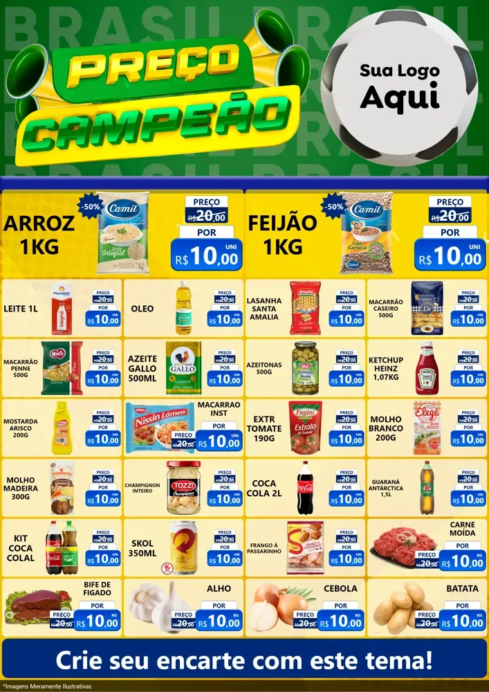 Modelo de Encarte para Encarte A4 Vertical com o tema Preço Campeão - Copa para Supermercado