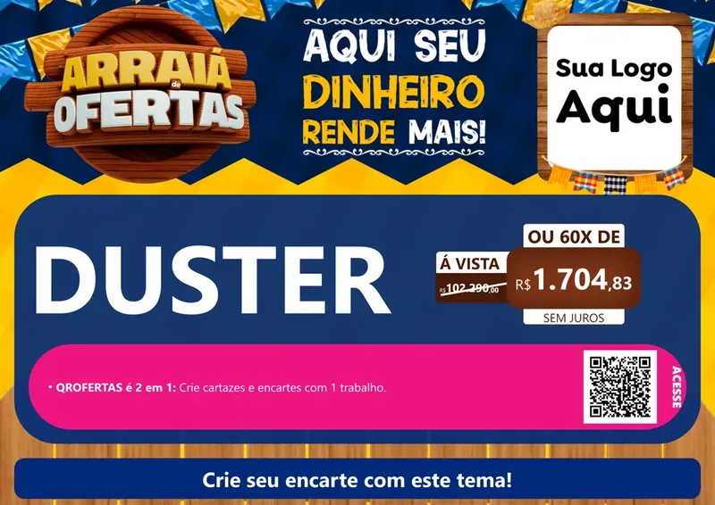 Modelo de Cartaz para Cartaz A4 Horizontal com o tema Arraiá de Ofertas - Junina para Concessionaria de Carros