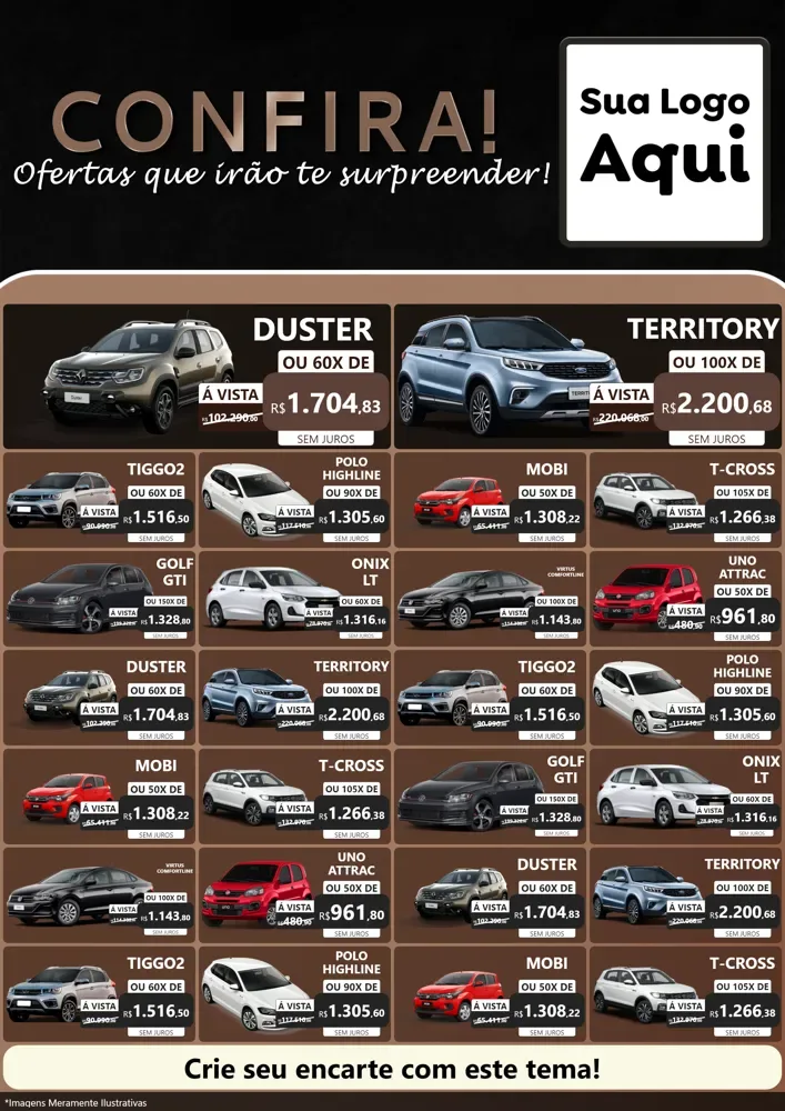 Modelo de Encarte para Encarte A4 Vertical com o tema Confira! Ofertas que irão te surpreender! para Concessionaria de Carros
