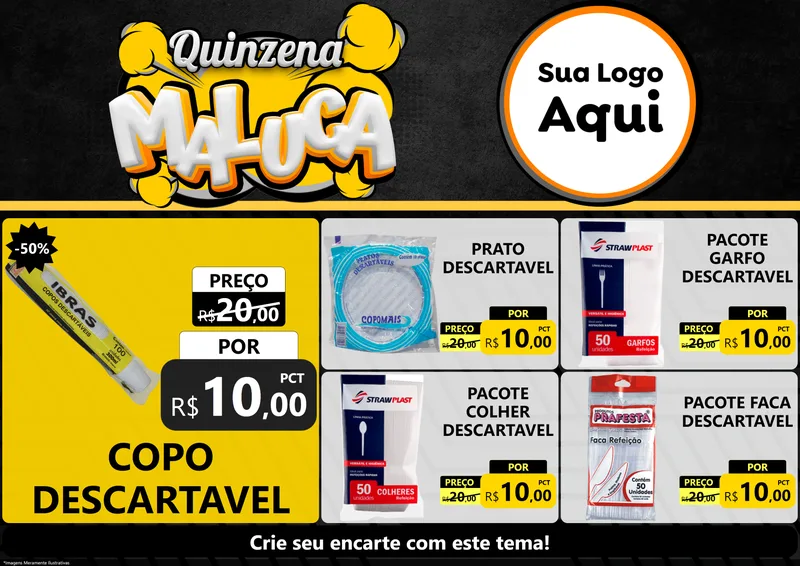 Modelo de Encarte para Encarte A4 Horizontal com o tema Quinzena Maluca para Embalagens