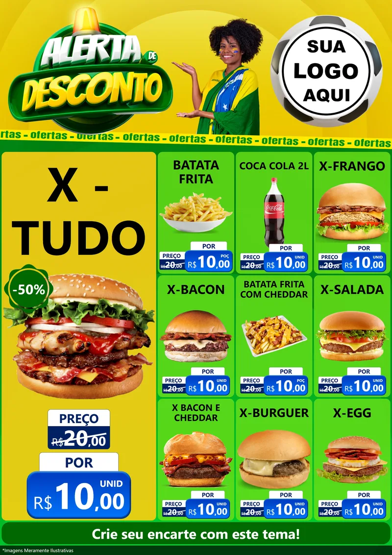 Modelo de Encarte para Encarte A4 Vertical com o tema Alerta de Desconto para Hamburgueria