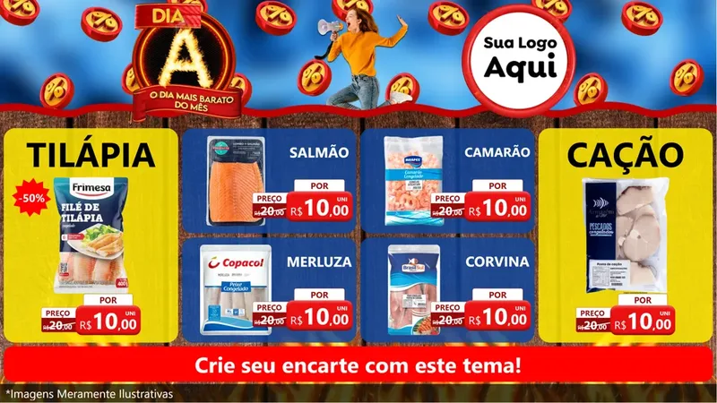 Modelo de TV para TV Horizontal com o tema Dia A - O Dia Mais Barato Do Mês para Peixaria